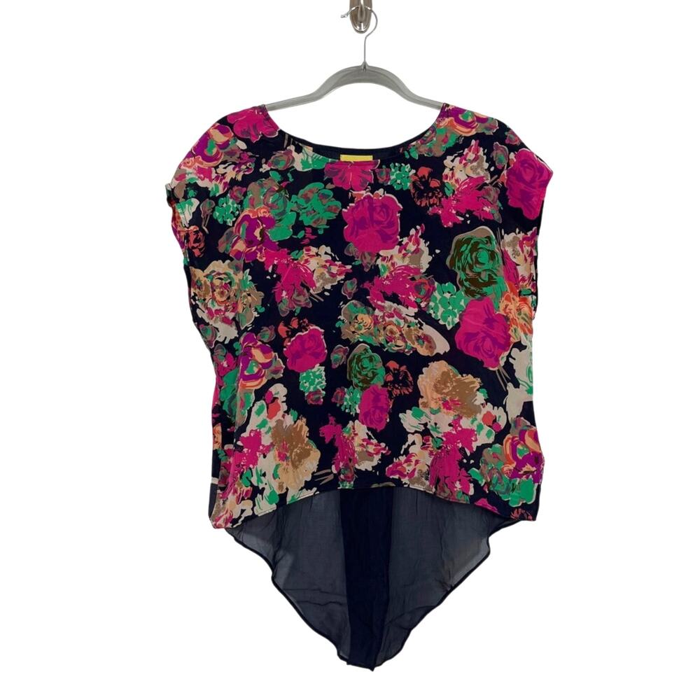 Anthropologie Maeve Silk Floral Multicolor Short Sleeve Blouse Size 4 Boho Work